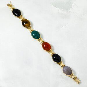 14K Yellow Gold Scarab Bracelet With Oval Gemstones